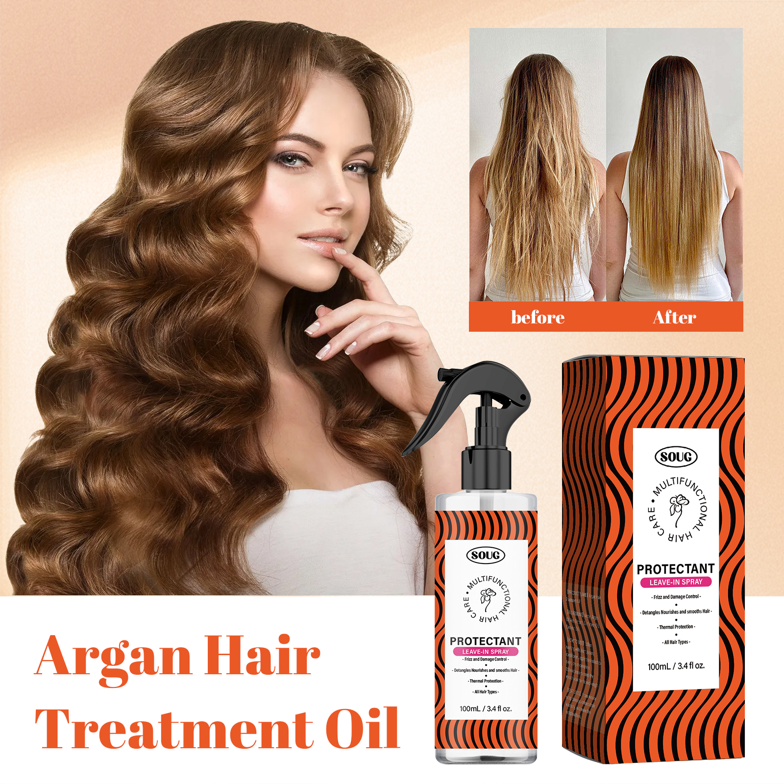 Hair Care Heat Protectant - 100ml Argan Oil Hair Leave-In Spray