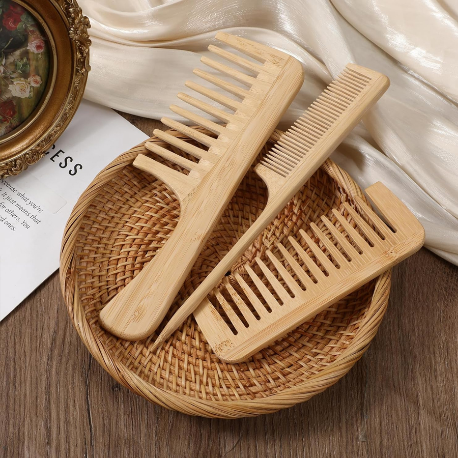 Bamboo Hair Brush - 1pc/3pcs Handmade Bamboo Anti-Static Combs Set,