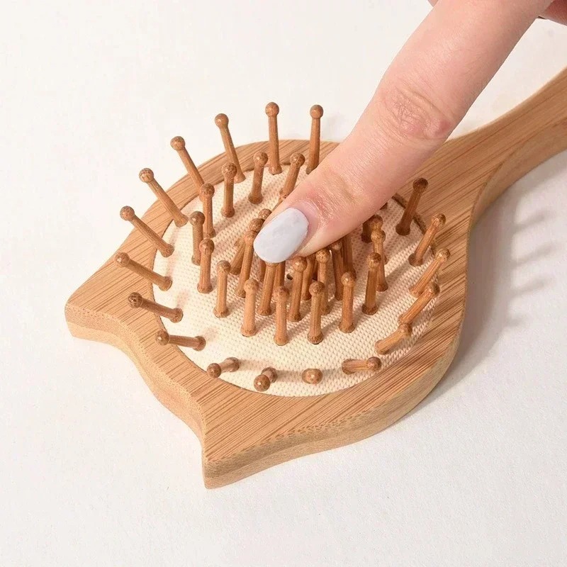 Bamboo Hair Brush - Cute Cat Wooden Comb Bamboo Massage